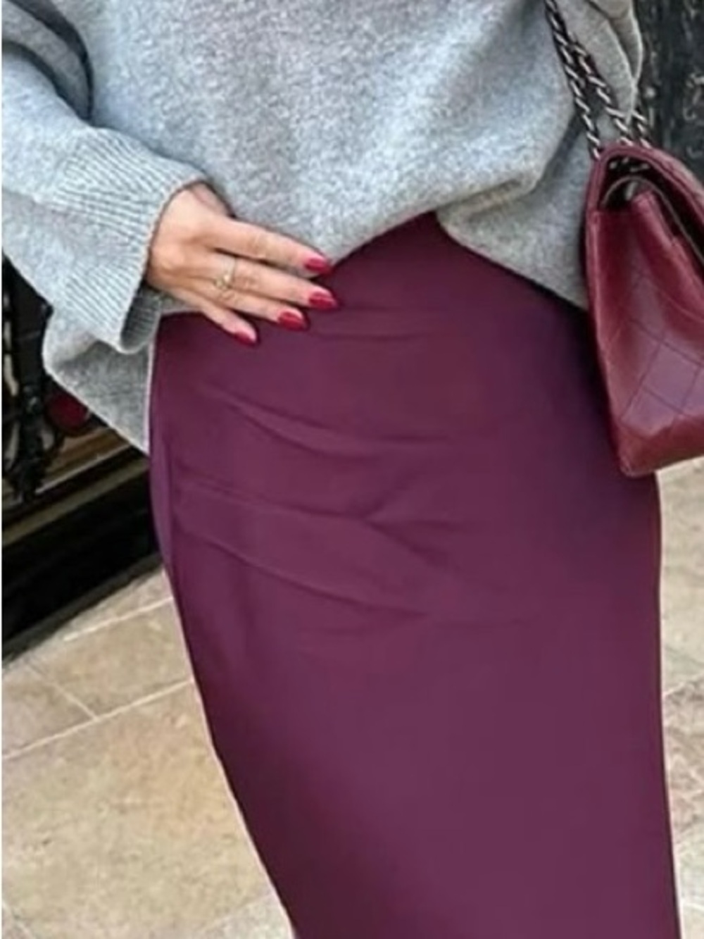 ‘8’ Liz Claiborne Women's High-Waist Pencil Skirt in Burgundy